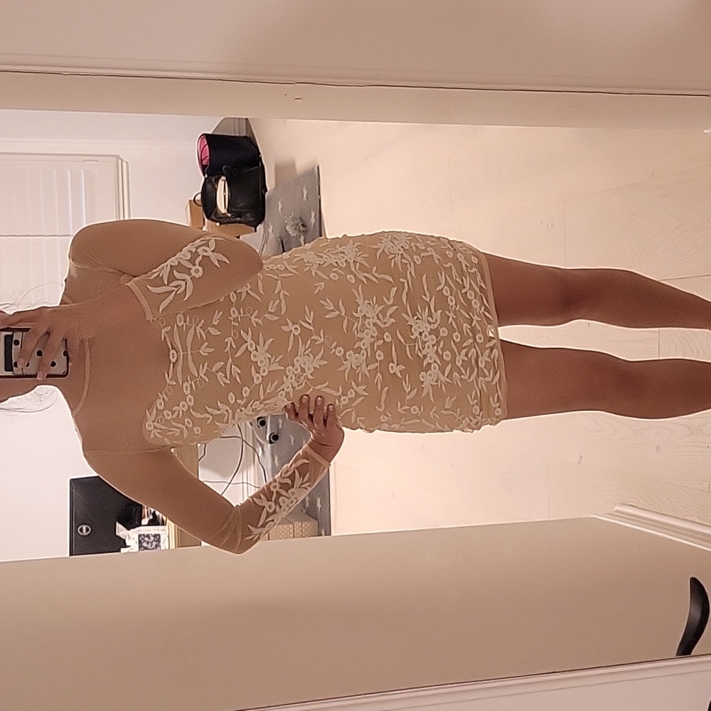 NWT Forever 21 Nude Embroidered Lace Illusion Mini Dress - Picture 6 of 6